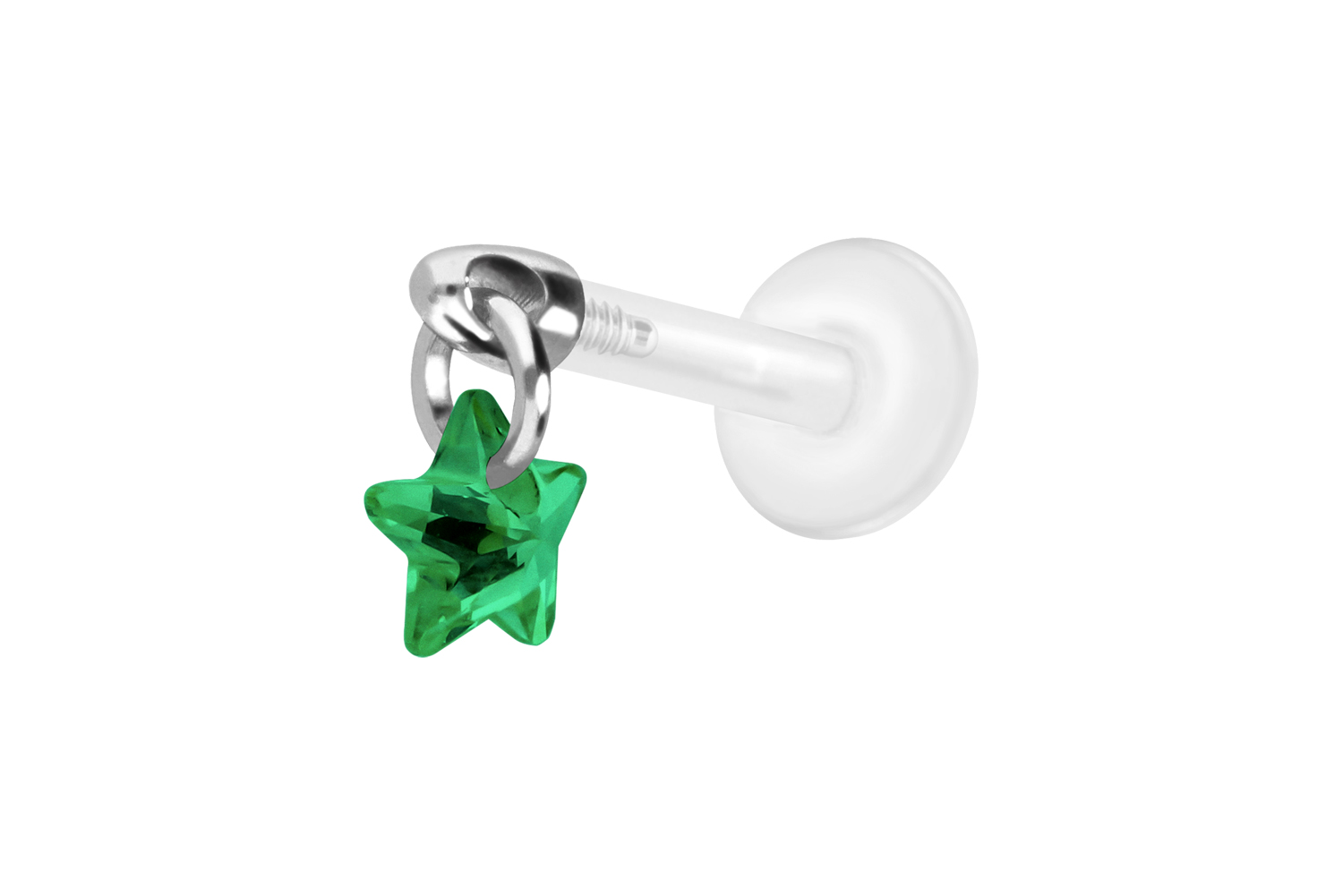 PTFE Labret Piercing mit Innengewinde + Titan-Aufsatz KRISTALLSTERN